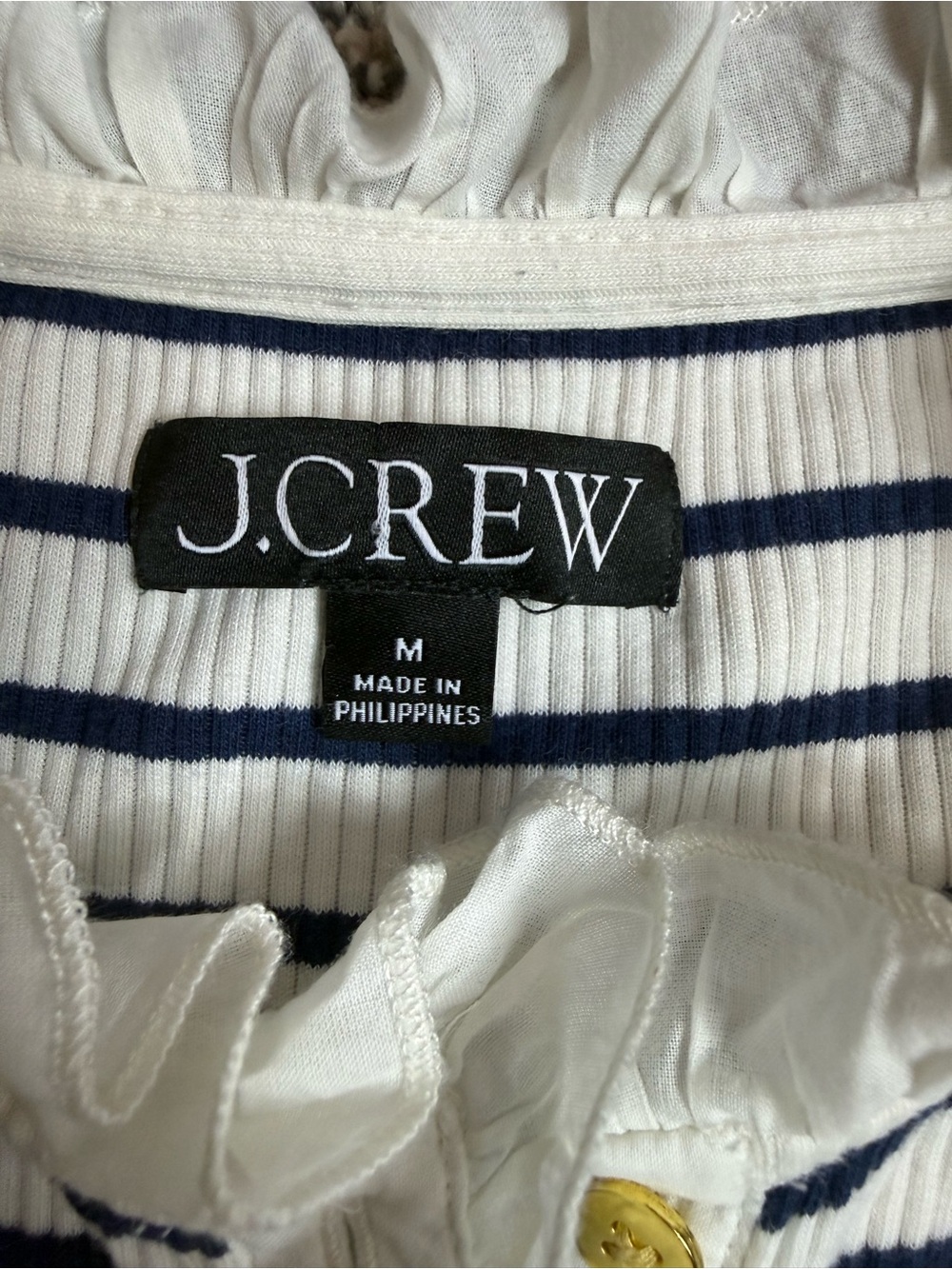 J. Crew Striped Ribbed Striped Ruffle Stretch Top Size Medium - Picture 7 of 8